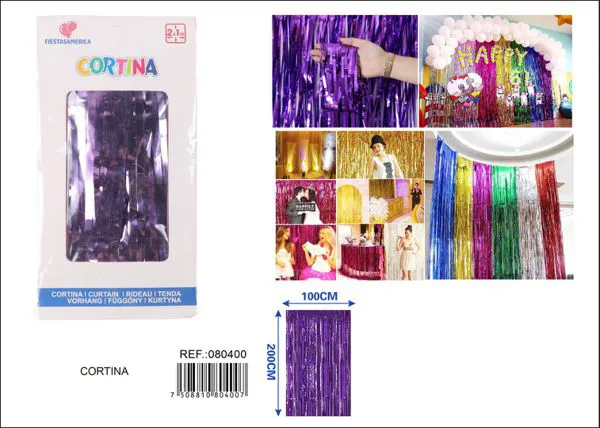 Cortina metálica de lluvia brillante 1x2 m, morado, grosor 1.6