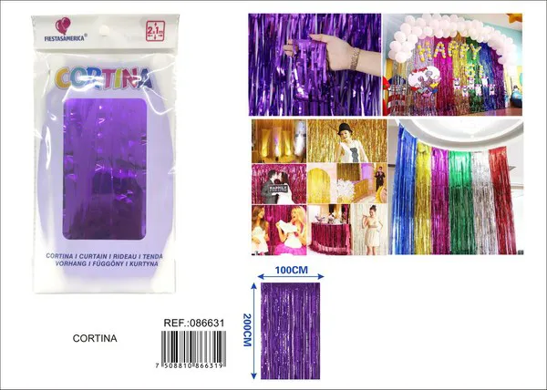 Cortina metálica de lluvia brillante 1x2 m, morado, grosor 1.3