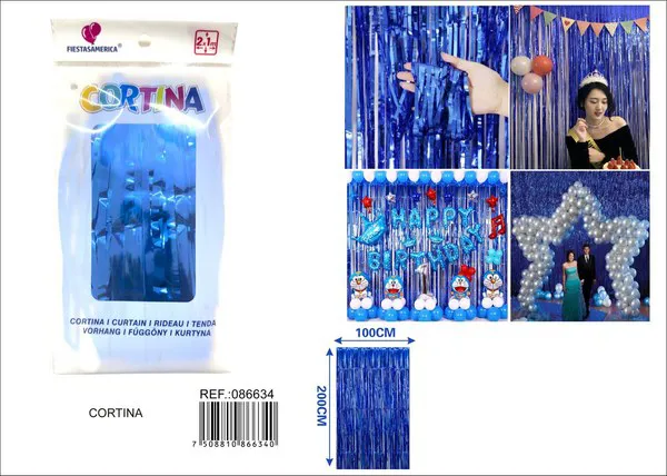 Cortina metálica de lluvia brillante 1x2 m, azul rey, grosor 1.3