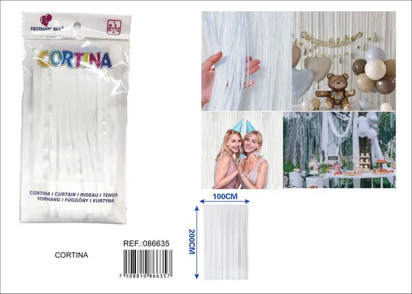 Cortina metálica de lluvia brillante 1x2 m, blanco, grosor 1.3