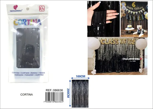 Cortina metálica de lluvia brillante 1x2 m, negro, grosor 1.3