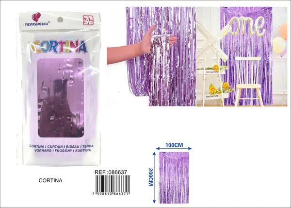 Cortina metálica de lluvia brillante 1x2 m, lila, grosor 1.3