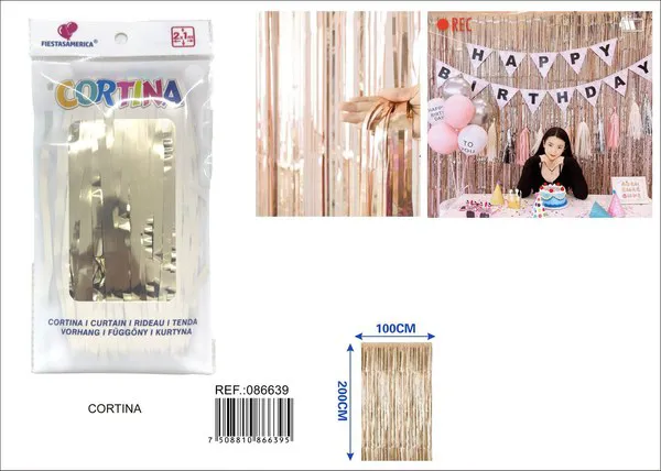 Cortina metálica de lluvia brillante 1x2 m, dorado champán, grosor 1.3