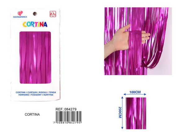 Cortina metálica de lluvia mate 1x2 m, rosa fucsia, grosor 1.6