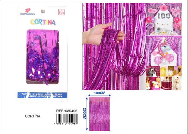 Cortina metálica de lluvia láser 1x2 m, rosa fucsia, grosor 1.6
