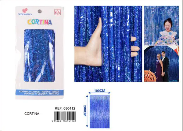 Cortina metálica de lluvia láser 1x2 m, azul rey, grosor 1.6