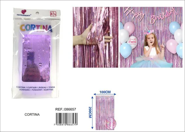 Cortina metálica de lluvia láser 1x2 m, rosa claro, grosor 1.2