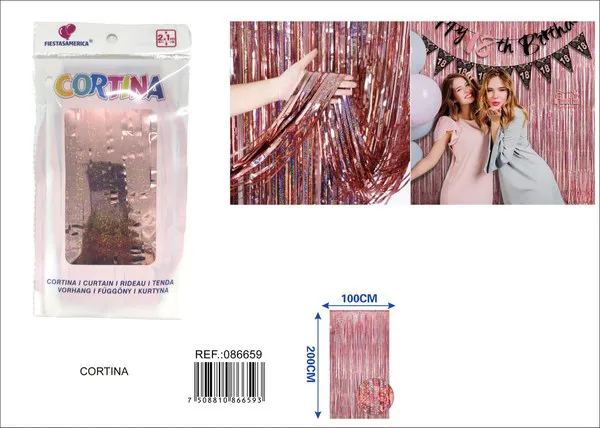 Cortina metálica de lluvia láser 1x2 m, oro rosa, grosor 1.2