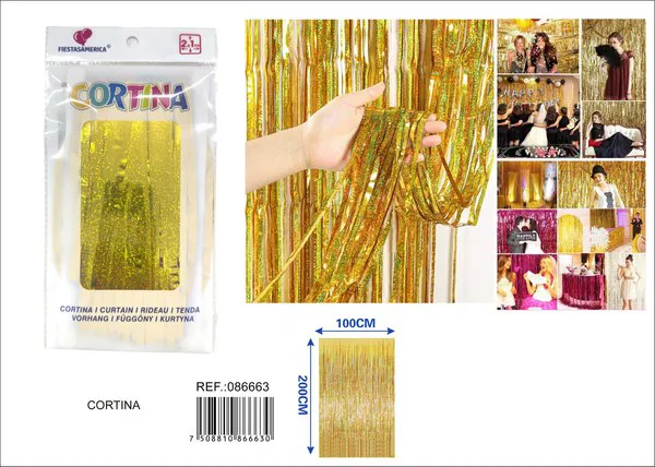 Cortina metálica de lluvia láser 1x2 m, dorado, grosor 1.2