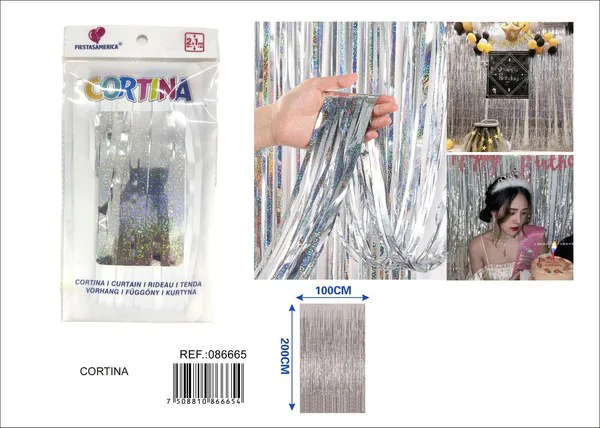 Cortina metálica de lluvia láser 1x2 m, plateado, grosor 1.2
