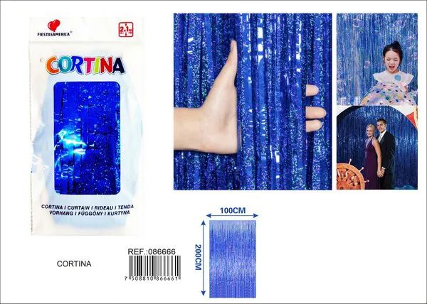 Cortina metálica de lluvia láser 1x2 m, azul rey, grosor 1.2