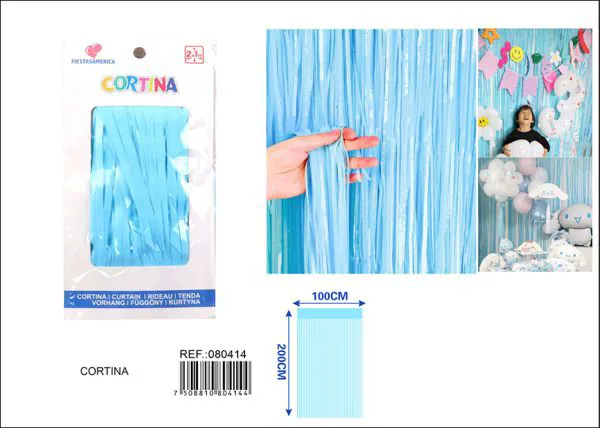 Cortina metálica de lluvia color macaron 1x2 m, azul, grosor 1.6