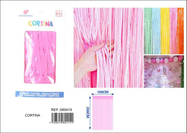 Cortina metálica de lluvia color macaron 1x2 m, rosa, grosor 1.6