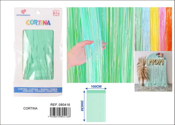 Cortina metálica de lluvia color macaron 1x2 m, verde, grosor 1.6