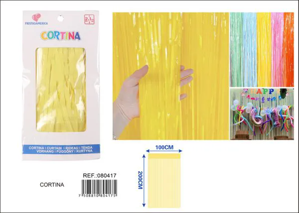 Cortina metálica de lluvia color macaron 1x2 m, amarillo, grosor 1.6
