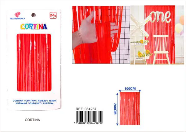 Cortina metálica de lluvia color macaron 1x2 m, rojo, grosor 1.6