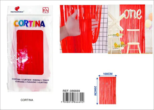 Cortina metálica de lluvia color macaron 1x2 m, rojo, grosor 1.2