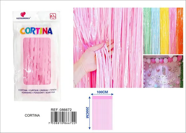 Cortina metálica de lluvia color macaron 1x2 m, rosa, grosor 1.3