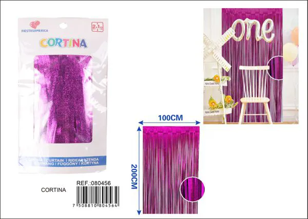 Cortina metálica de lluvia esmerilada 1x2 m, rosa fucsia, grosor 1.9