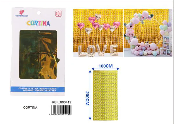 Cortina metálica de lluvia de cuadros grandes 1x2 m, dorado, grosor 1.3