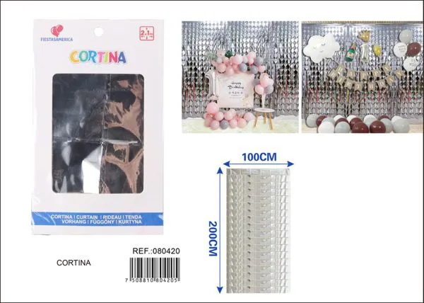 Cortina metálica de lluvia de cuadros grandes 1x2 m, plateado, grosor 1.6