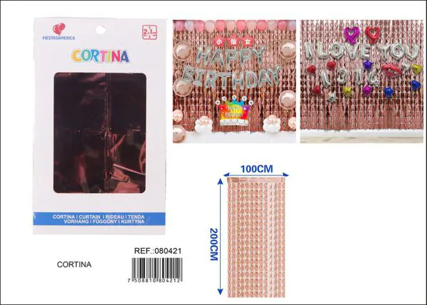 Cortina metálica de lluvia de cuadros grandes 1x2 m, oro rosa, grosor 1.3