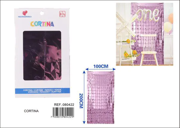 Cortina metálica de lluvia de cuadros grandes 1x2 m, rosa, grosor 1.3