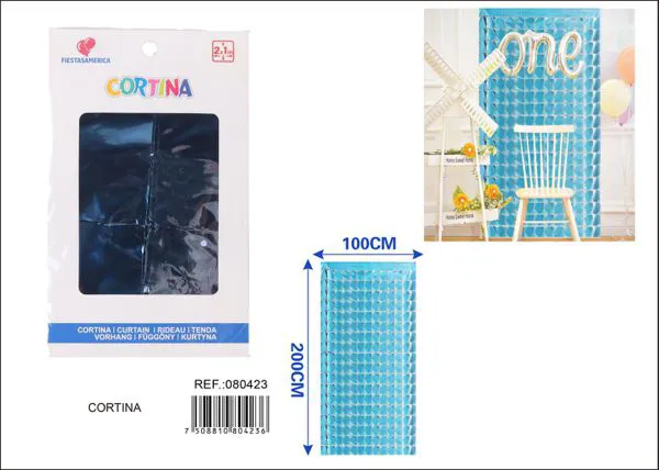 Cortina metálica de lluvia de cuadros grandes 1x2 m, azul claro, grosor 1.3