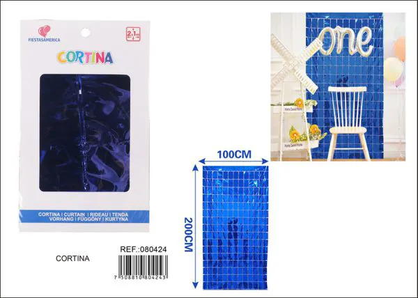 Cortina metálica de lluvia de cuadros grandes 1x2 m, azul oscuro, grosor 1.3