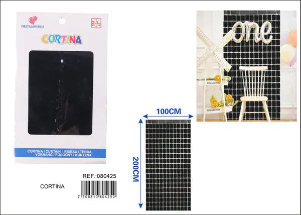 Cortina metálica de lluvia de cuadros grandes 1x2 m, negro, grosor 1.3