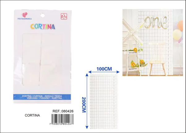 Cortina metálica de lluvia de cuadros grandes 1x2 m, blanco, grosor 1.3