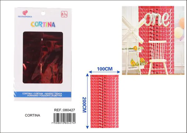 Cortina metálica de lluvia de cuadros grandes 1x2 m, rojo, grosor 1.3