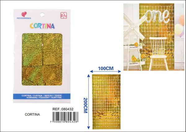 Cortina metálica de lluvia de cuadros grandes 1x2 m, láser dorado, grosor 1.6
