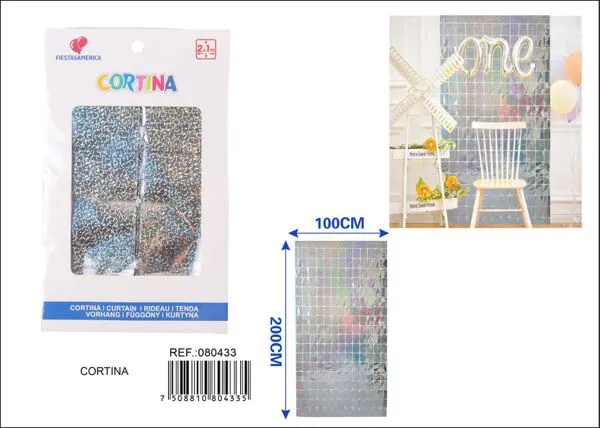 Cortina metálica de lluvia de cuadros grandes 1x2 m, láser plateado, grosor 1.6