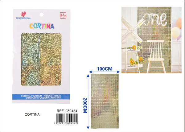 Cortina metálica de lluvia de cuadros grandes 1x2 m, láser dorado claro, grosor 1.6