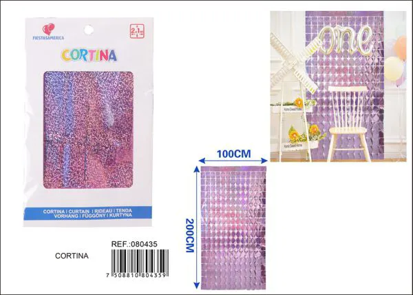 Cortina metálica de lluvia de cuadros grandes 1x2 m, láser rosa claro, grosor 1.6