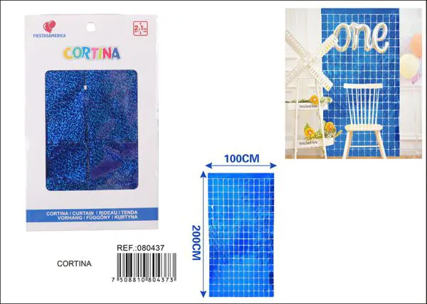 Cortina metálica de lluvia de cuadros grandes 1x2 m, láser azul oscuro, grosor 1.6