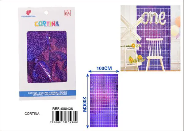 Cortina metálica de lluvia de cuadros grandes 1x2 m, láser morado, grosor 1.6