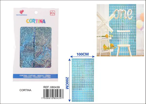 Cortina metálica de lluvia de cuadros grandes 1x2 m, láser azul claro, grosor 1.6