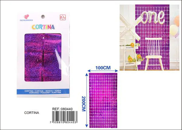 Cortina metálica de lluvia de cuadros grandes 1x2 m, láser rosa oscuro, grosor 1.6