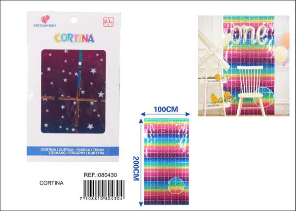 Cortina metálica de lluvia de cuadros grandes de 1x2 m, grosor 2, con estrellas, degradado rojo intenso