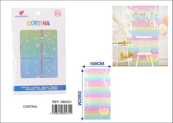 Cortina metálica de lluvia de cuadros grandes de 1x2 m, grosor 2, con estrellas, degradado rosa claro