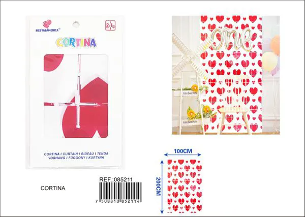 Cortina metálica de lluvia de cuadros grandes de 1x2 m, grosor 1.6, estampado de corazones rojos