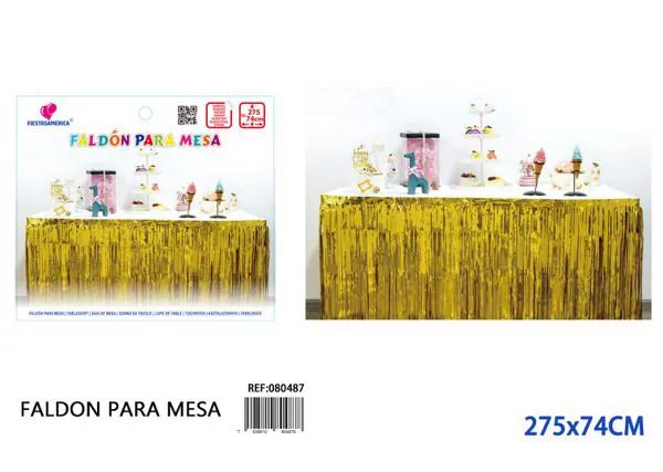 Faldón de mesa de lluvia de PET de 2.75 m x 74 cm, grosor 1.6, color dorado