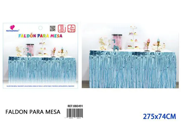 Faldón de mesa de lluvia de PET de 2.75 m x 74 cm, grosor 1.6, color azul claro