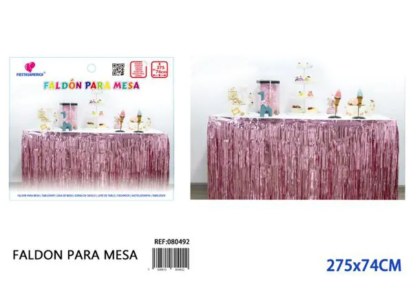Faldón de mesa de lluvia de PET de 2.75 m x 74 cm, grosor 1.6, color rosa claro