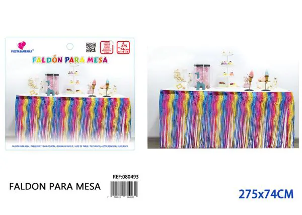 Faldón de mesa de lluvia de PET de 2.75 m x 74 cm, grosor 1.6, multicolor