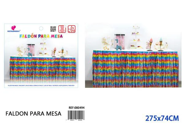 Faldón de mesa de lluvia de PET de 2.75 m x 74 cm, grosor 1.6, degradado brillante