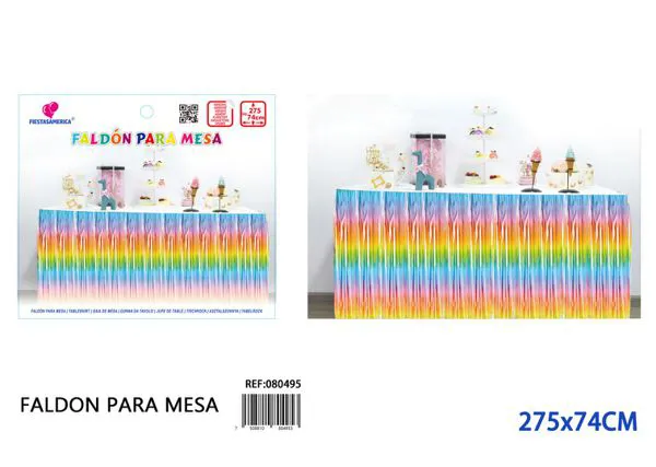 Faldón de mesa de lluvia de PET de 2.75 m x 74 cm, grosor 1.6, degradado color macaron