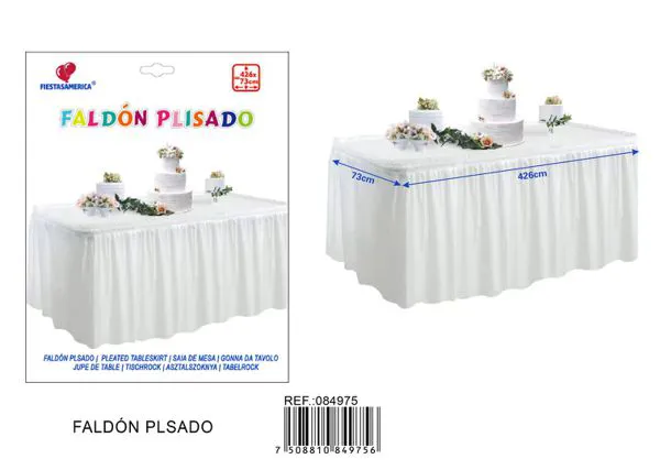 Faldón de mesa de PE biodegradable color blanco, 73x426 cm, grosor 3